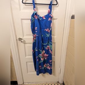 Vintage Tropical Print Blue Dress - XL